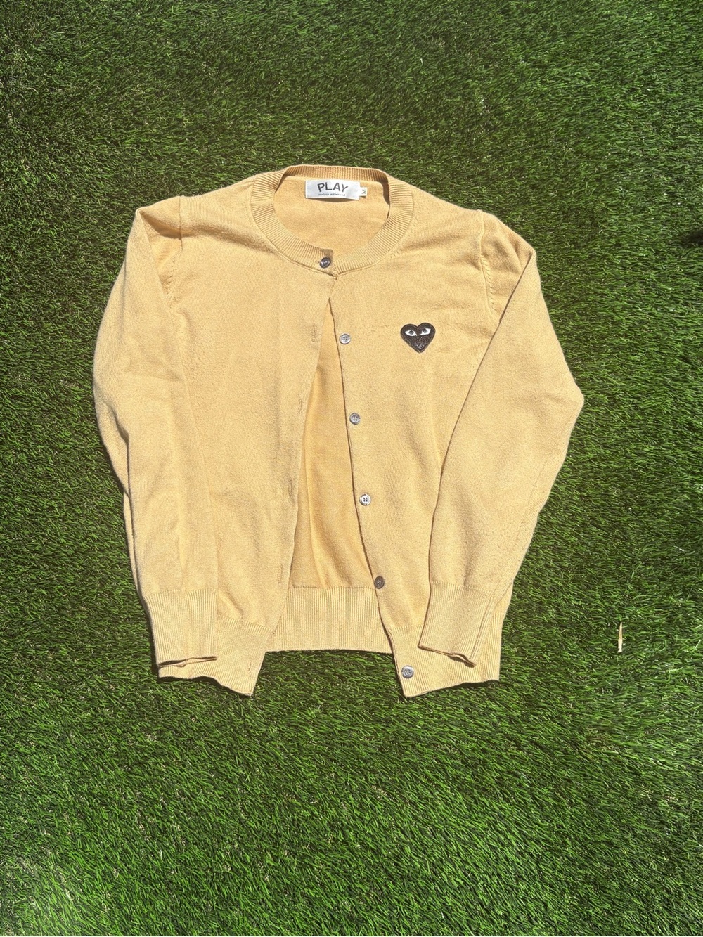 Comme des Garcons CDG PLAY Wool Cardigan Black Heart Beige Japan